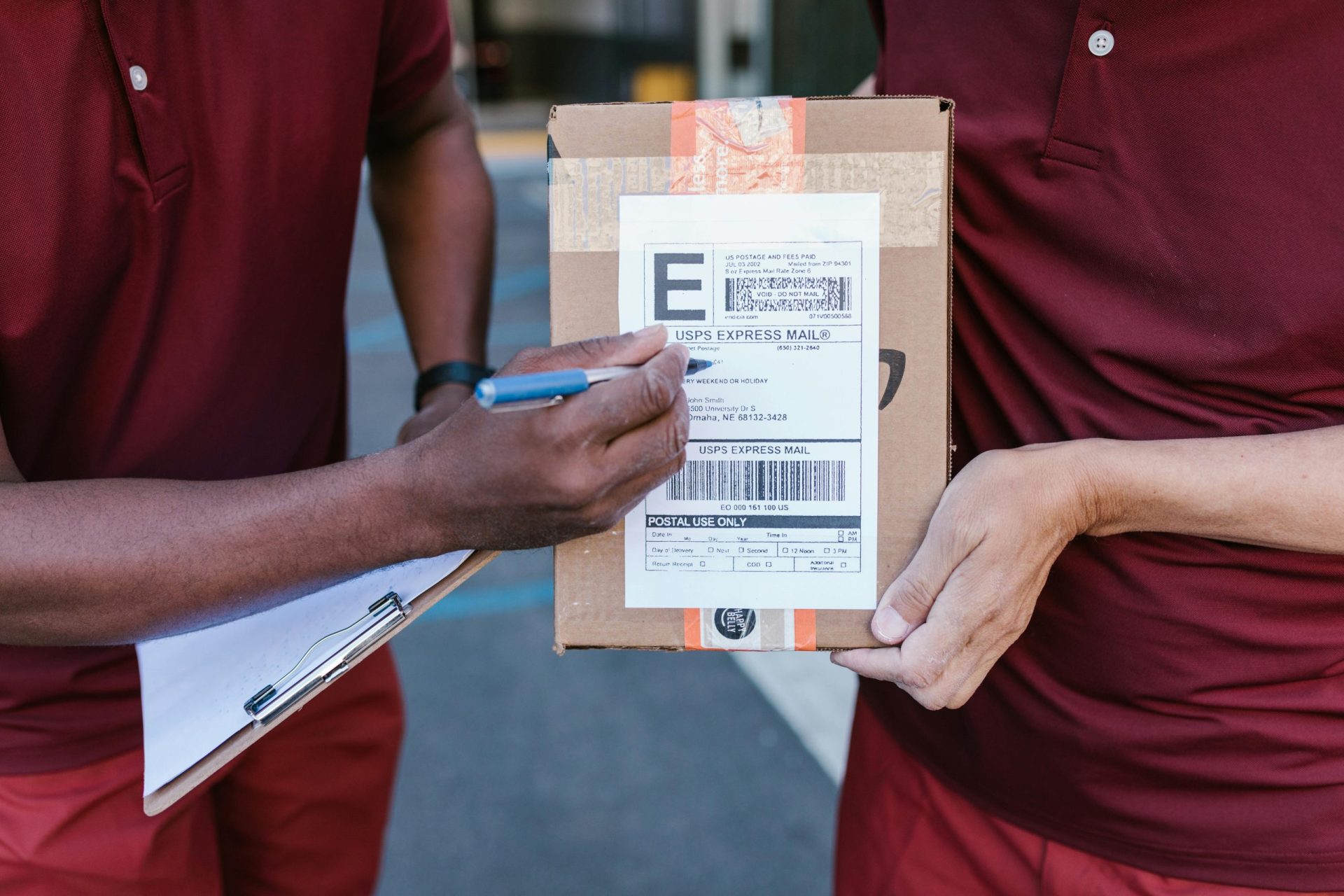 Signing delivery box. Shipping wine